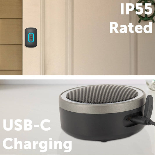 Arlec 200m Rechargeable Wireless Door Chime - Speaker - RGB LED - Black – view 2 - Auzzistore