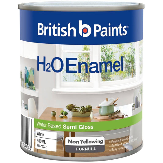 British Paints H2O Enamel Paint 500ml Semi Gloss Water Based Durable Finish