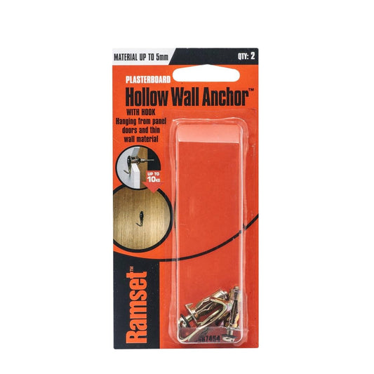 Ramset Hollow Wall Anchor - 5mm - Zinc Plated - Light Duty - 2 Pack - Auzzistore