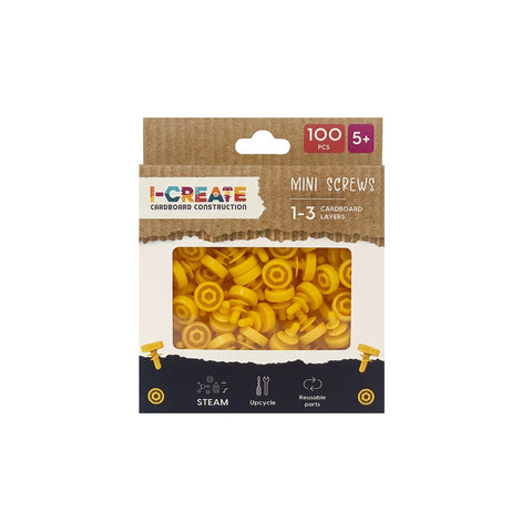 I-Create Mini Screws 100 Pack - 1-3 Cardboard Layers - Yellow - Reusable - Auzzistore