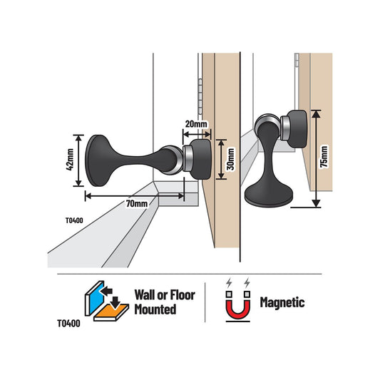Adoored Magnetic Door Stop - 67mm - Steel - Shock Absorbing – view 3 - Auzzistore