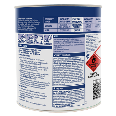 Selleys 2L Kwik Grip Horizontal Contact Adhesive - Solvent-Based - Heat Resistant - Instant Bond
