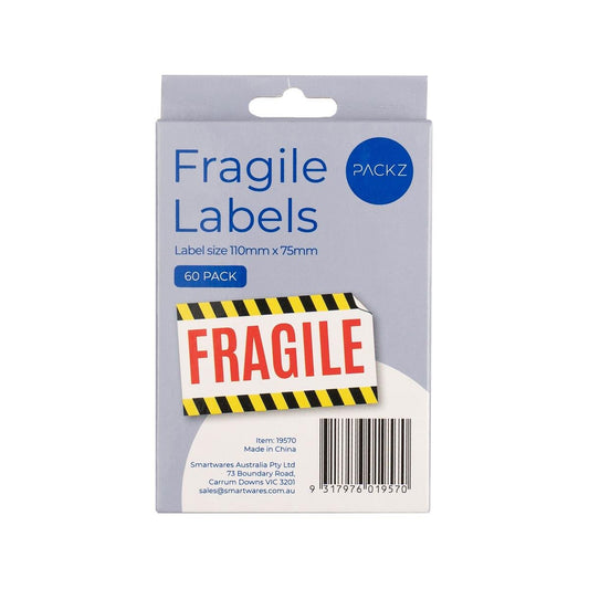 Packz Fragile Labels 110 x 75mm - 60 Pack - Strong Adhesive - Easy Application