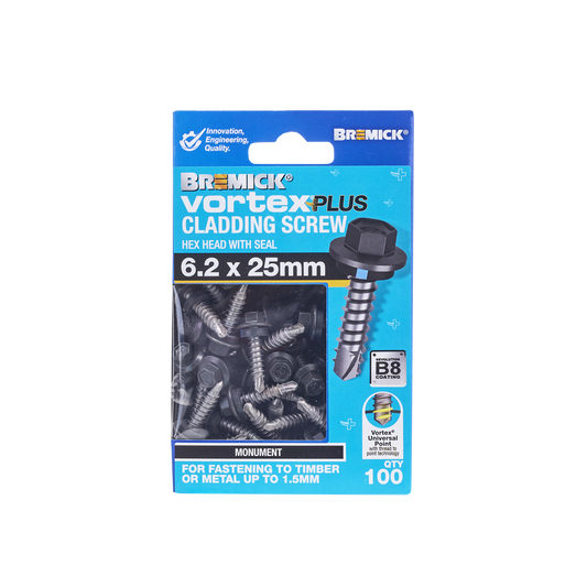 Bremick Vortex Plus Cladding Screw 6.2 x 25mm - Hex B8 Mo - Box 100 - Watertight Connection – view 2 - Auzzistore