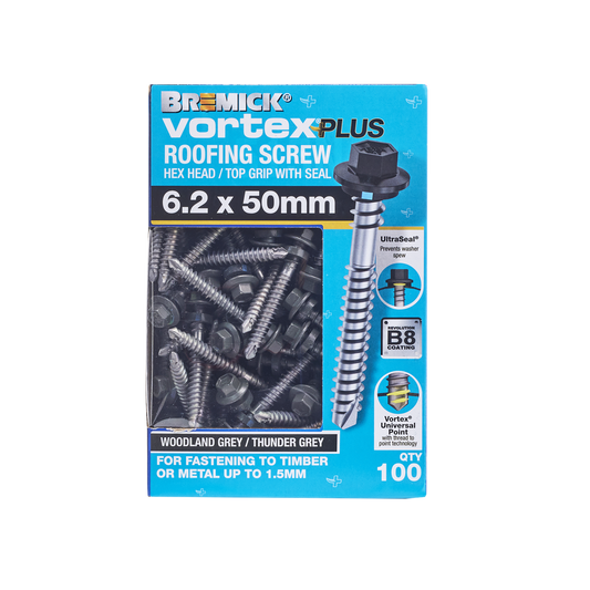 Bremick Vortex Plus Roofing Screw 6.2 x 50mm - Hex B8 Coating - Box of 100 - Watertight Connection – view 2 - Auzzistore