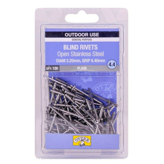 Otter Open Stainless Steel Blind Rivets 2 x 6 4mm 100 Pack - Auzzistore