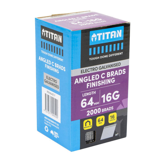 Titan 64mm 16 Gauge Electro Galvanised 20° Angled Collated Nail Brads Pack 2000 - Chisel Point Design - Corrosion Resistant – view 2 - Auzzistore