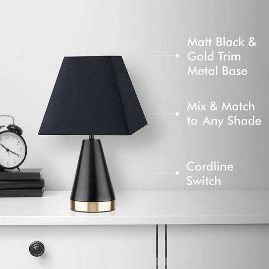 Verve Design Jessica Lamp Base - Matte Black with Gold Trim - 120mm x 280mm - Versatile Customisation – view 2