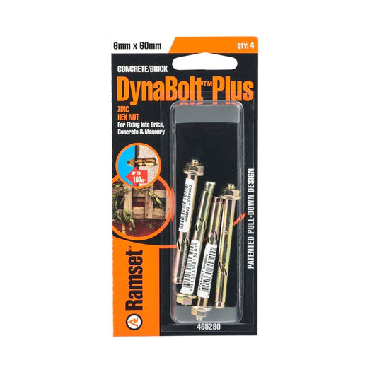 Ramset DynaBolt Plus 6mm Hex Nut Bolt 4 Pack Gold Zinc Steel - Auzzistore