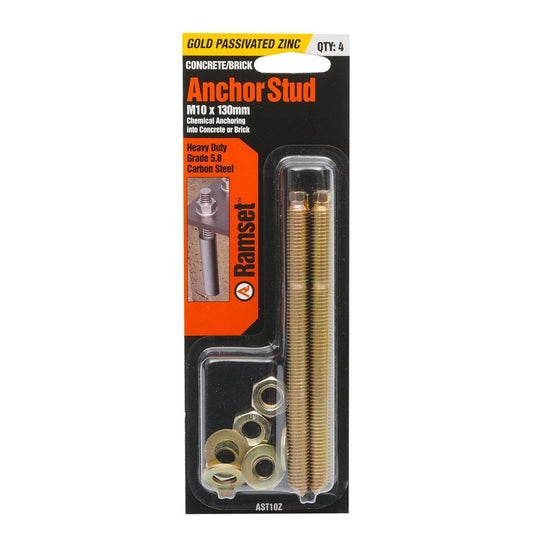 Ramset Zinc Plated Anchor Stud 10mm x 130mm 4 Pack Heavy Duty - Auzzistore