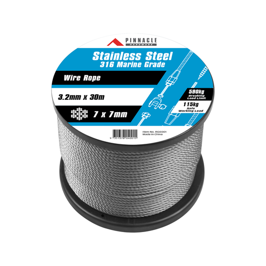 Pinnacle Wire Rope 3.2mm x 30m Marine Grade Stainless Steel Durable - Auzzistore