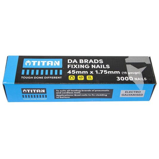 Titan 45mm Electro Galvanised 34° Angled Collated Nail Da Brads Pack 3000 - 15 Gauge - Precision Fastening - Auzzistore