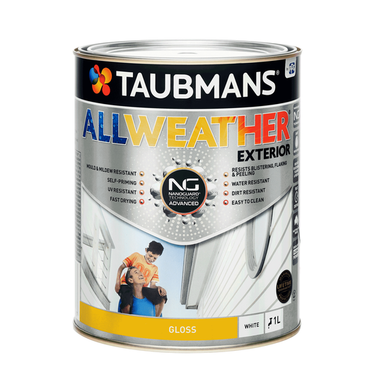 Taubmans 1L White Gloss All Weather Exterior Paint - Mould Resistant - Fast Drying - Auzzistore