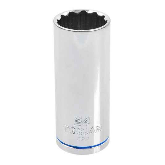 Trojan 24mm Deep Socket 1/2" Drive - Polished Chrome Vanadium - 12 Point - Lifetime Warranty - Auzzistore