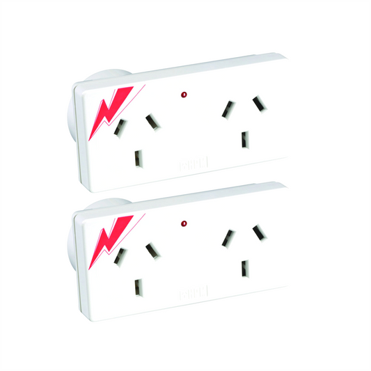 HPM Surge Protected Double Adaptor - 4 Outlets - Plastic - Slim Design