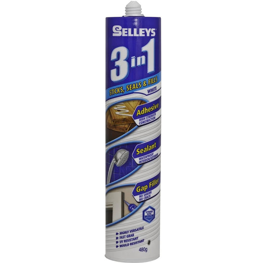 Selleys 3 in 1 Silicone Sealant 480g White High Strength Waterproof - Auzzistore