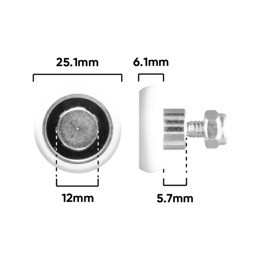 Rolltrak 25mm Acetal Convex Roller - Threaded Stud - 15kg Load Rate – view 2 - Auzzistore