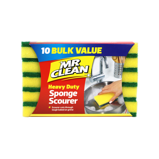 Mr Clean Sponge Scourer 10 Pack - Super Absorbent - Polyether Polyester - Streak Free