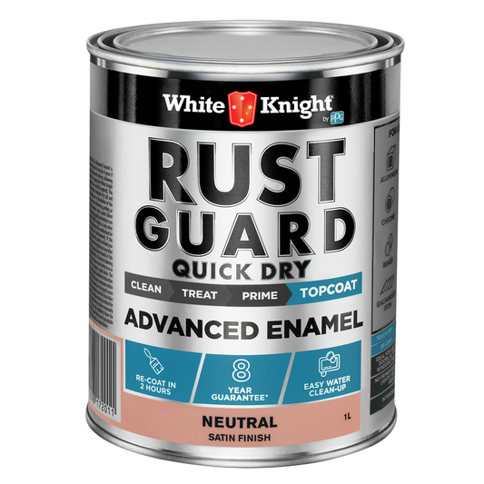 White Knight Rust Guard 1L Advanced Enamel Paint - Neutral Satin - Quick Dry - Auzzistore