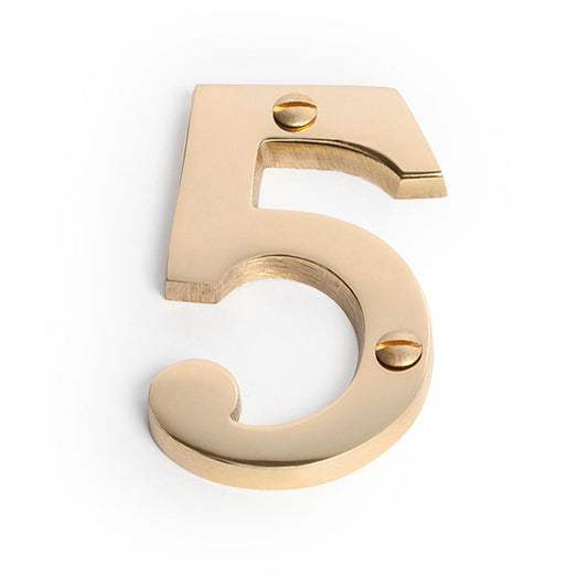 Sandleford 75mm Brass House Number 5 - Solid Brass - Weather Resistant