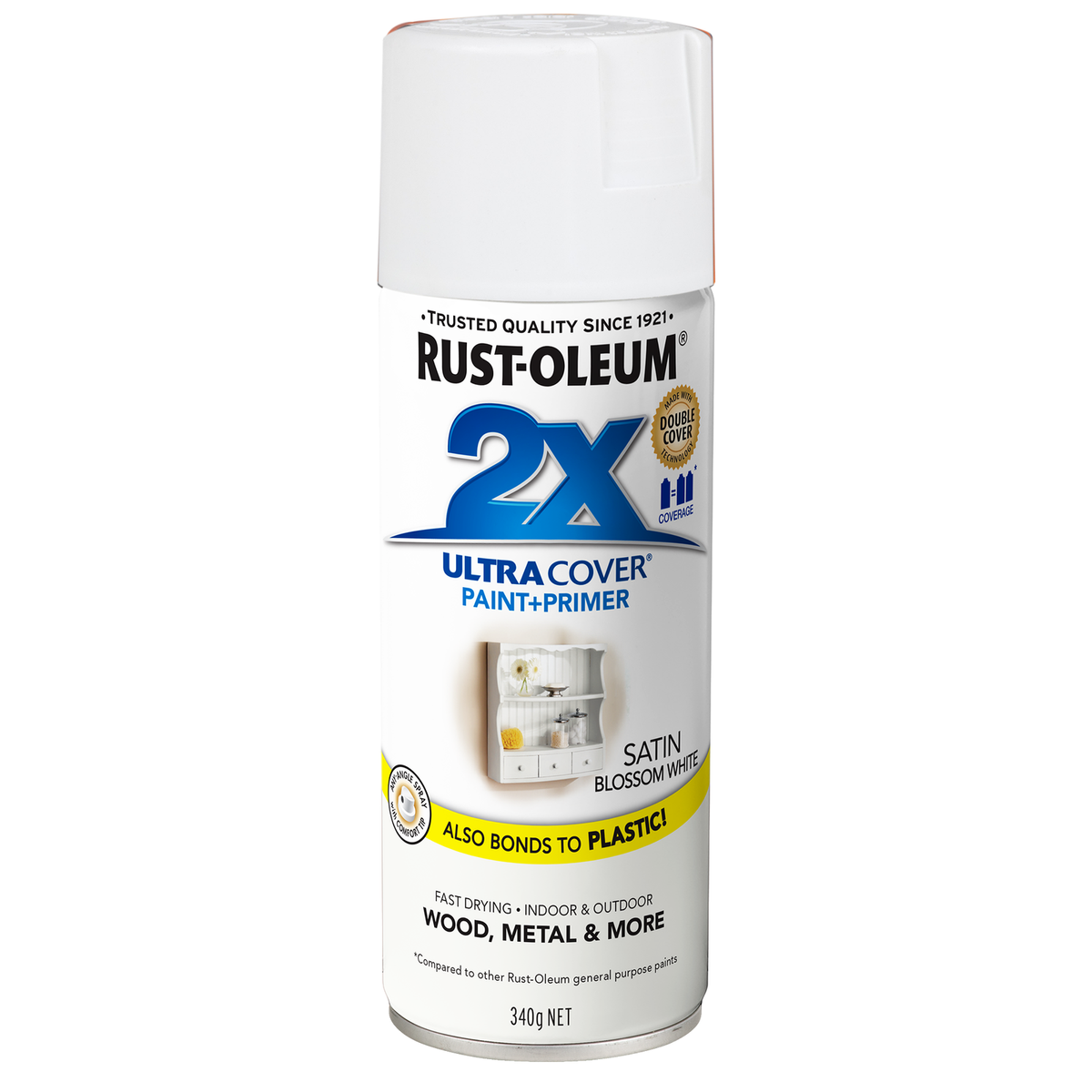 Rust-Oleum 2X Ultra Cover Blossom Satin White Spray Paint 340g Durable