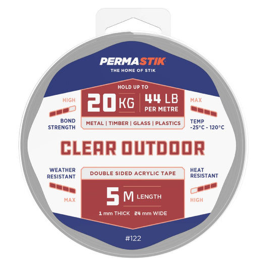 Permastik Outdoor Mounting Tape - 24mm x 5m - Acrylic - High Bond Strength