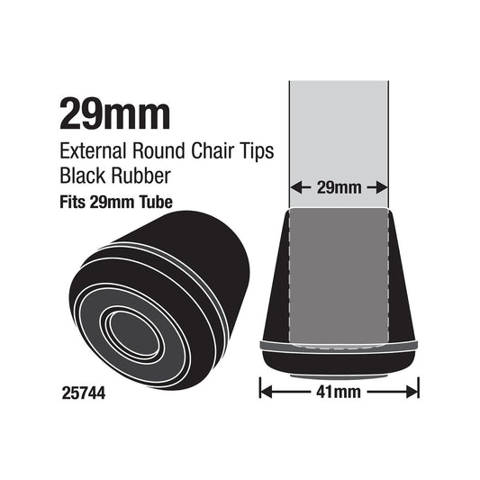 Surface Gard 29mm Black Round Rubber Chair Tips 4 Pack - Floor Protection – view 2 - Auzzistore