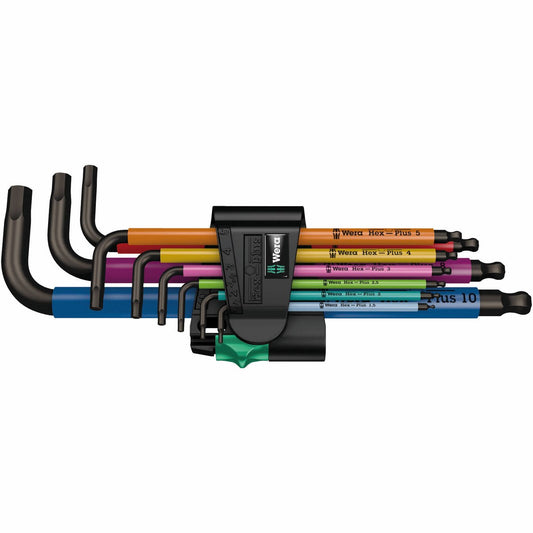 Wera Multicolour Hex Plus Ball End L-Key Clip Set - 9 Pieces - 1.5mm to 10mm - Durable