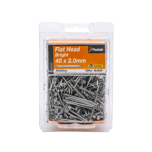 Paslode Flat Head Nails 40mm Bright Steel 500g Internal Use - Auzzistore