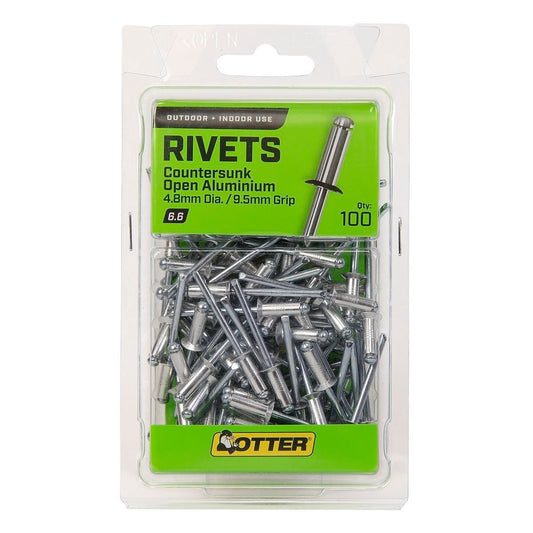 Otter Countersunk Aluminium Rivets 4.8 x 9.5mm - 100 Pack - Lightweight, Corrosion-Resistant - Auzzistore