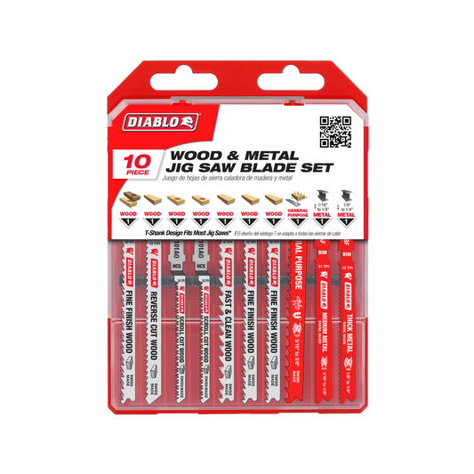 Diablo 10 Piece Jig Saw Blade Set - Wood Metal Cutting - 124mm x 11mm x 168mm - Auzzistore