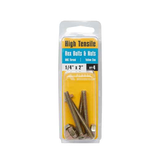 Pinnacle Hex Bolt & Nut - 1/4 x 2" - Yellow Zinc - High Tensile - 4 Pack – view 2 - Auzzistore