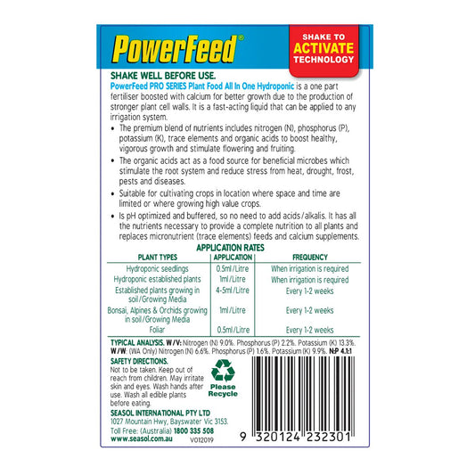 Powerfeed Pro Series All in One Hydroponic Fertiliser 500ml Liquid – view 2 - Auzzistore