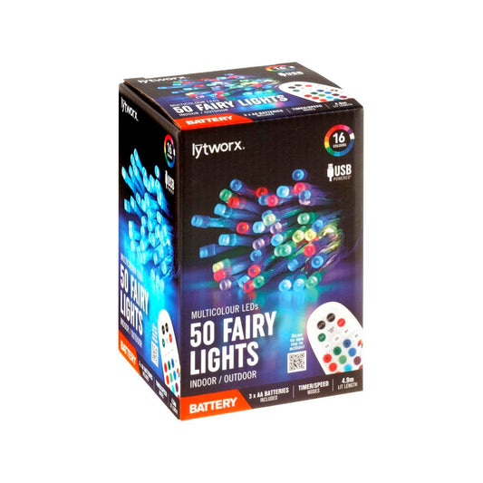 Lytworx Multicolour Fairy Lights 50 Pack - 4.9m - Battery & USB Powered - Auzzistore