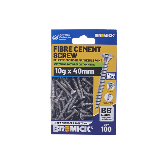 Bremick Fibre Cement Screw 10g x 40mm T25 B8 - 100 Pack - High Corrosion Resistance – view 2 - Auzzistore