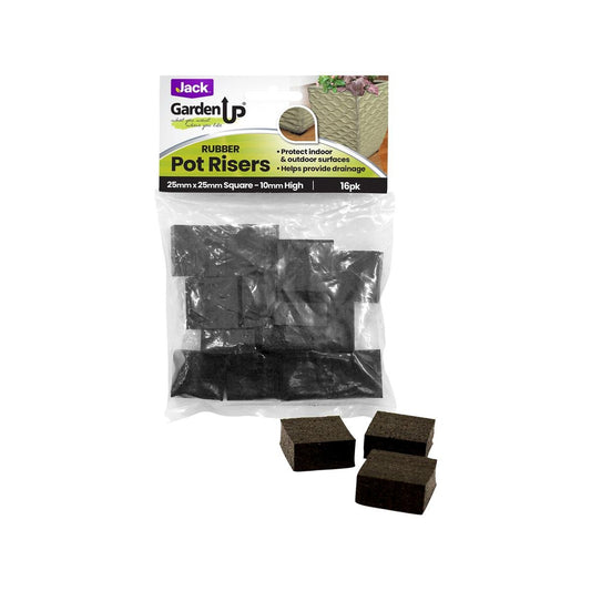 Jack Rubber Pot Risers 25mm Square 16 Pack - Drainage - Black - Auzzistore