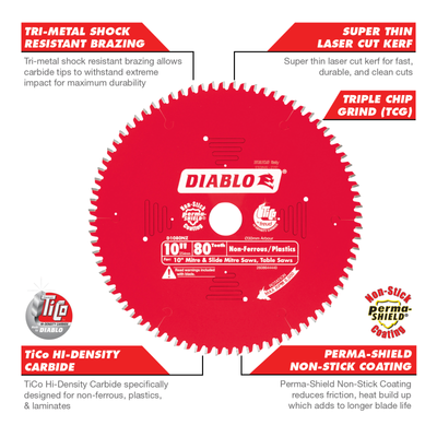 Diablo Circular Saw Blade - Non Ferrous Plastics - 254mm - 80t - Durable Cuts