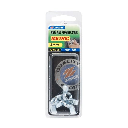 Zenith M8 Wing Nut 3 Pack - Steel - Zinc Plated - Easy To Use - Auzzistore