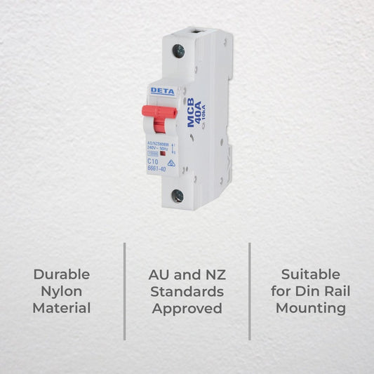 DETA 40A Miniature Circuit Breaker - 10kA Short Circuit Capacity - 1 Pole - 18mm – view 2 - Auzzistore