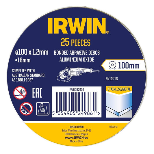 Irwin Metal Cut Off Disc 100mm 25pk - Aluminium Oxide - 1.2 x 16mm - Auzzistore