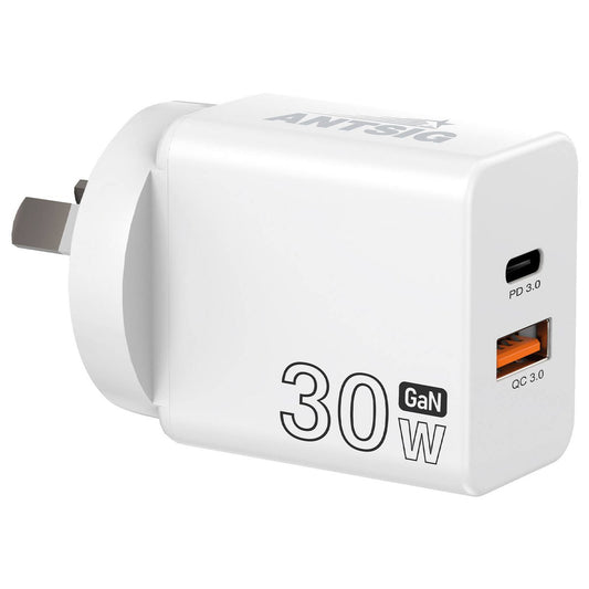 Antsig 30W 2 Port USB GaN Wall Charger - Compact Design - Fast Charging