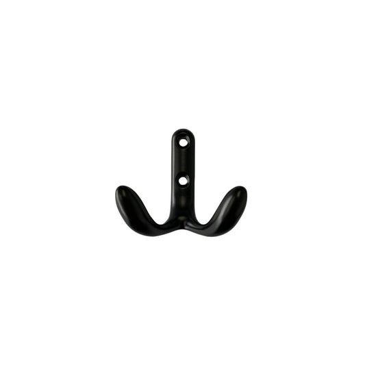 Taskmaster Double Robe Hook 55mm - Matte Black - Zinc - 2 Pack