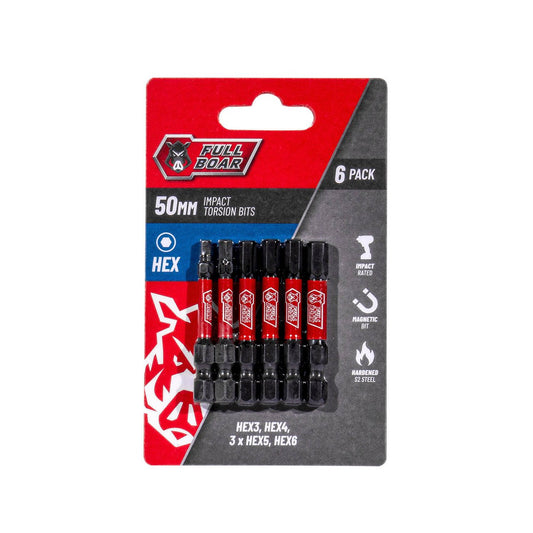 Full Boar Impact Torsion Bit Set - 6 Pack - 50mm - High Torque Durability - Auzzistore