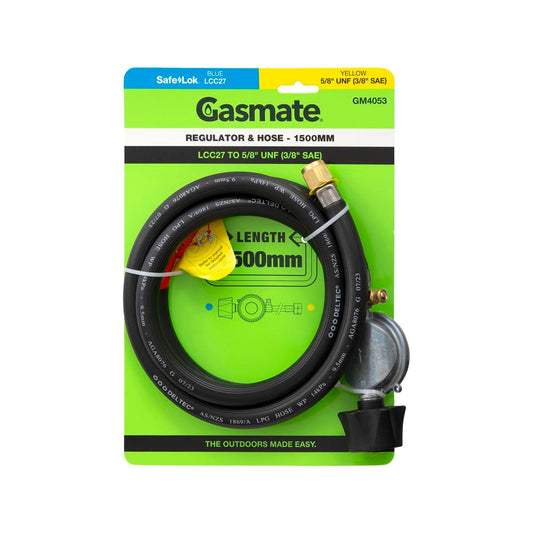 Gasmate Regulator Hose 1500mm LCC27 to 5/8” UNF - Durable Gas Connection - Auzzistore