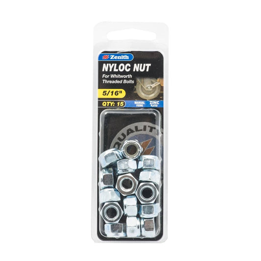 Zenith Nyloc Nuts 5/16 Inch Zinc Plated 15 Pack For Vibration Resistance - Auzzistore