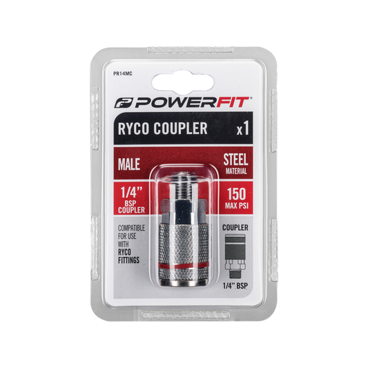 Powerfit Male Coupler - 1/4" BSP - Steel - Ryco Style – view 2 - Auzzistore