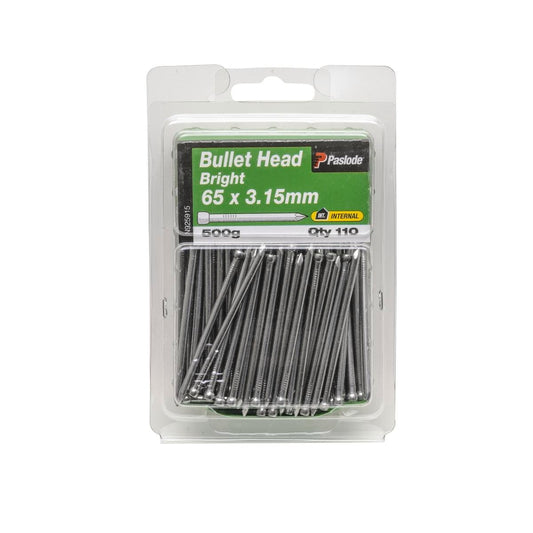 Paslode Bullet Head Nails 65 x 3 500g Bright Steel Internal Use - Auzzistore