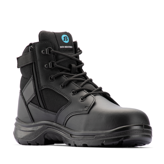 Bata Industrials Black Bobcat Zip Side Safety Boot UK Size 10 - Steel Toe - Slip-Resistant