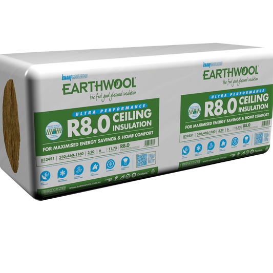 Earthwool R8.0 Ceiling Batt 350 x 620 x 1160mm 7 Pack - High Thermal Performance - Auzzistore