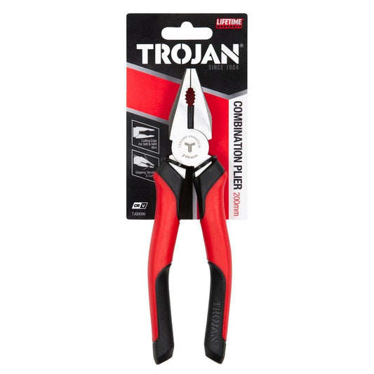 Trojan 200mm Combination Plier - Chrome Vanadium Steel - Red and Black - Auzzistore